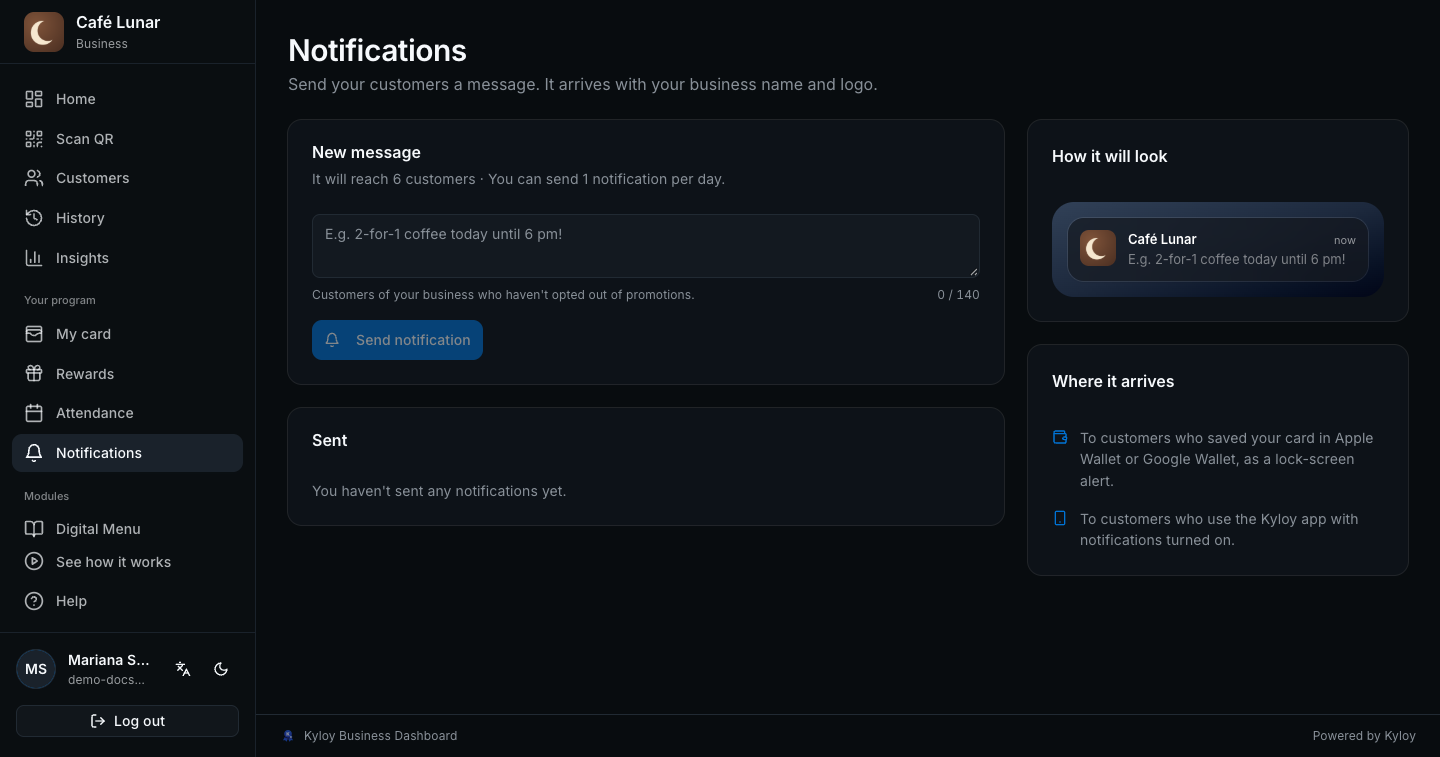 Notifications: the new message, the 140 counter and the preview