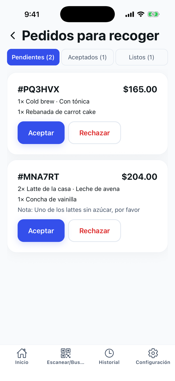 Pedidos para recoger en la app