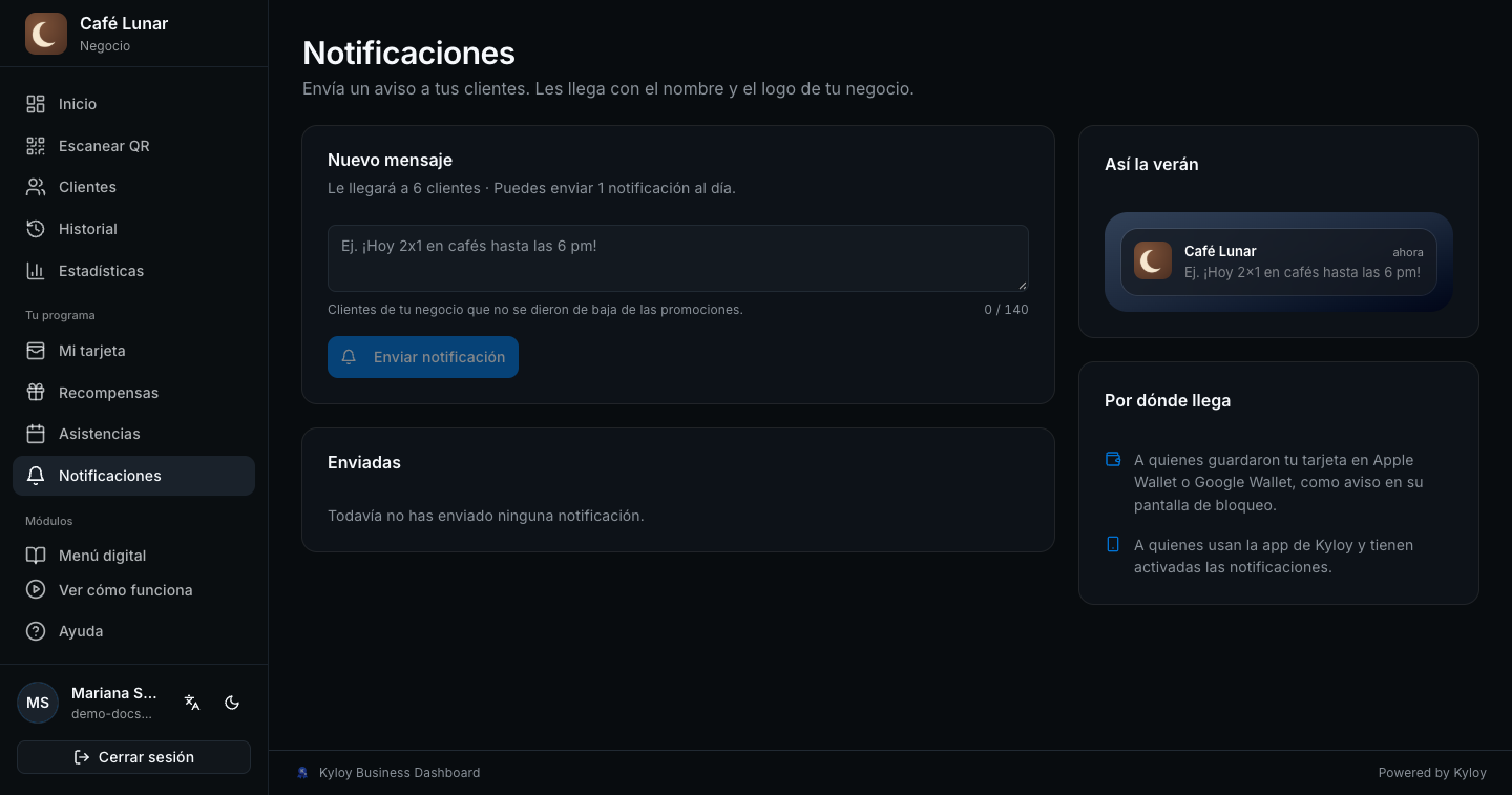 Notificaciones: el mensaje nuevo, el contador de 140 y la vista previa