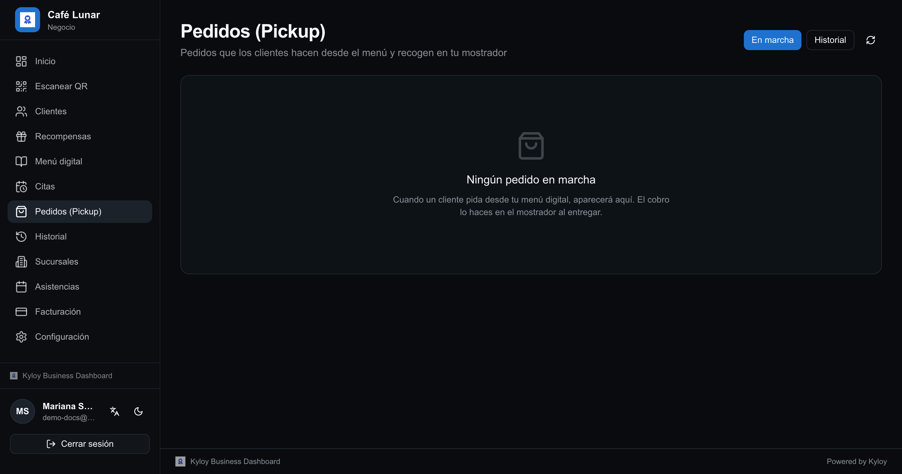 Cola de pedidos para recoger, tal como la ve la caja