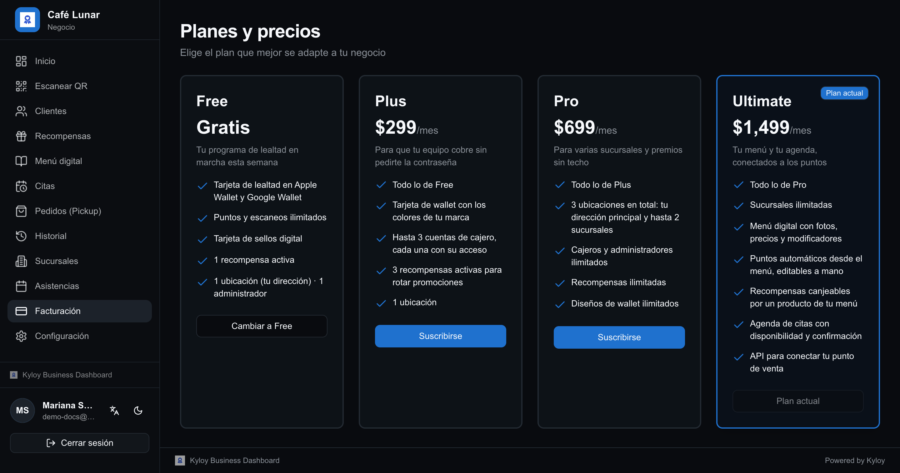 Comparativa de planes dentro del panel