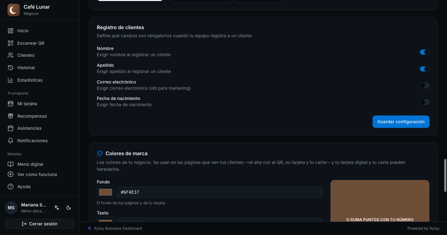 Registro de clientes: un interruptor para nombre, apellido, correo y fecha de nacimiento